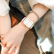 dinimi复古女士手表简约休闲长方形气质轻奢防水硅胶带小众学生表