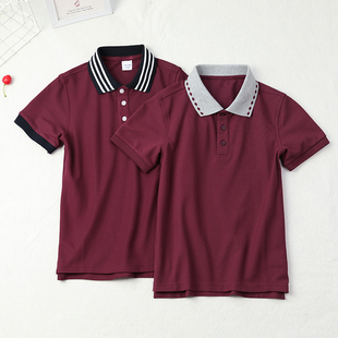 男童polo衫短袖，夏款薄女童半袖衫小学生枣红色夏季校服男童t恤