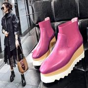 香港2023冬季真皮小短靴女防水台坡跟松糕厚底马丁靴大码女靴