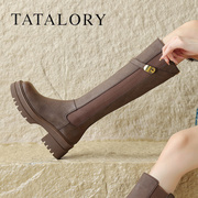 tatalory女靴圆头厚底骑士，靴女粗跟高筒，长靴复古百搭法式2023季