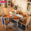 地中海餐桌椅组合实木一桌六椅田园，家用美式折叠餐桌伸缩圆形饭桌