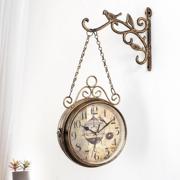 铁艺钟表双面挂钟客厅，创意欧式复古简约两面，静音美式现代时钟钟壁