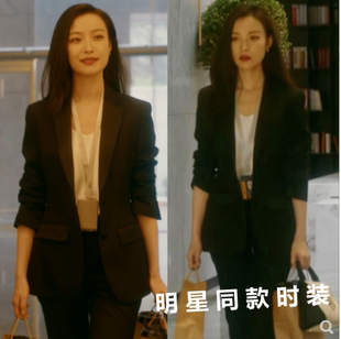 香港流金岁月倪妮同款衣服黑色，修身气质职业小西装，外套女休闲百搭