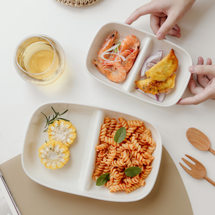 日式减脂餐盘一人食陶瓷轻食餐具分餐盘分隔盘长方形三格儿童家用