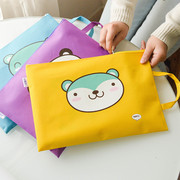 韩国卡通萌小熊a4文件袋，学生女士可爱帆布试卷收纳袋带提手