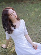 白色连衣裙复古温柔V领蕾丝收腰短袖仙女超仙裙子夏季法式初恋裙
