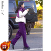 气质女神范休闲(范，休闲)冬装搭配一整套高贵紫色连帽棉衣外套直筒加绒裤子