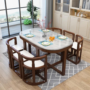 大理石餐桌椅组合家用现代简约小户型长方形，创意实木饭桌6人餐桌