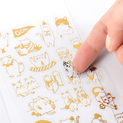 烫金手账贴纸复古猫咪动物，卡通diy相册，手机装饰素材pvc透明防水贴
