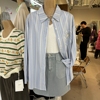 韩系设计感贴布气质小清新浅色竖条纹长袖衬衫女春减龄打底衫上衣