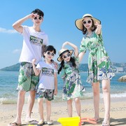沙滩亲子装一家三口四口2023潮夏季母子母，女装连衣裙海边洋气