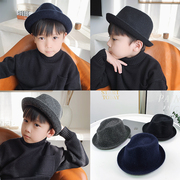 儿童帽子秋冬男童礼帽针织毛呢，爵士帽时尚，洋气中小童韩版帽子