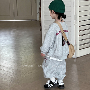 2024秋季韩版女童字母印花运动套装男宝宝百搭卫衣卫裤两件套