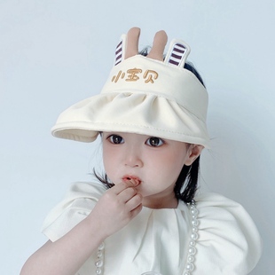 宝宝帽子夏季薄款透气空顶遮阳男女太阳帽可爱文字婴幼儿童防晒帽