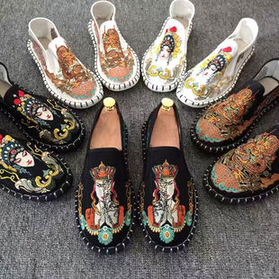 刺绣老北京西山手工布鞋，男款社会人，豆豆鞋子牛筋底防滑休闲帆布鞋