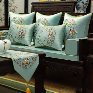 新中式红木沙发垫实木家具罗汉床垫子五件套海绵坐垫刺绣靠背定制