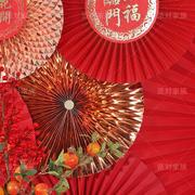 龙年中国风场景美陈蜂窝球柱摆件布置服装橱窗装饰道具红色折纸扇