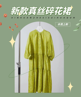 2024春季女士连衣裙真丝面料中长款女装休闲绿色印花欧洲站
