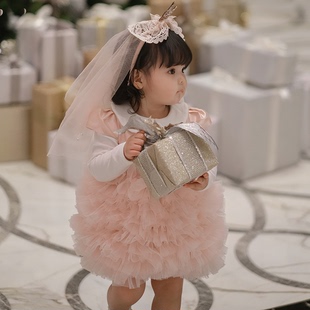 2024韩版公主裙女童连衣裙，洋气百天周岁礼服婚纱，表演裙走秀花童裙