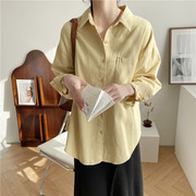 黄色衬衫女2023小众设计清新淡雅宽松长袖全棉衬衣薄款外套潮