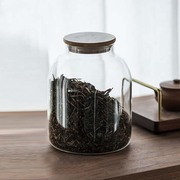 大号竹盖玻璃茶叶罐家用干果密封储物罐红茶，老白茶储存罐收纳罐子