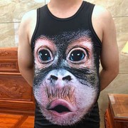 豹纹背心3D立体动物短袖猴子大猩猩夏男士无袖T恤跨栏马甲衣服潮