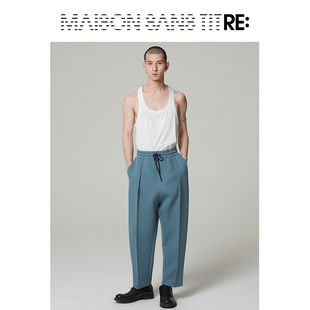 RE  BY MAISON SANS TITRE原创设计湖蓝色腰部抽绳针织中裆九分裤