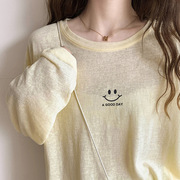 防晒衣女2023夏季面膜t恤长袖韩国宽松外穿黄色镂空空调罩衫上衣