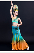 儿童傣族舞蹈服孔雀舞演出服装女童少儿鱼尾裙彩云之南舞蹈裙