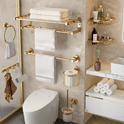 全铜毛巾架卫生间免打孔浴室置物架，高端金色卫浴，五金挂件套浴巾架