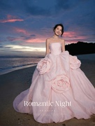 影楼森系主题拍照服装海边沙滩旅拍抹胸花朵婚纱粉色彩纱礼服