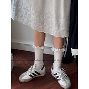 花边袜子白色堆堆袜芭蕾风薄棉木耳边中筒袜可爱韩版少女短袜纯棉