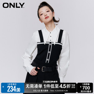 only夏季时尚通勤风假两件短款套头雪纺衫女123251007