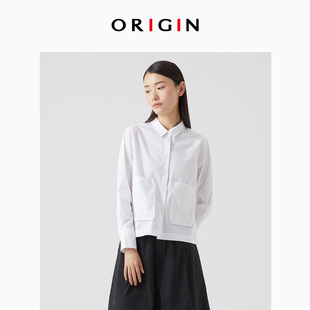 安瑞井春季小众设计简洁衬衫女纯色百搭不对称衬衫