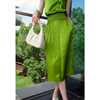 luvblanc进口6a级真丝|葱，绿色针织松紧腰，开叉半身裙中长裙女夏