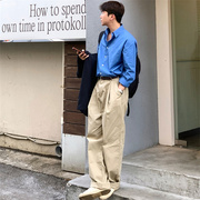 韩国男装直播ROA高品防晒精梳棉春夏日常休闲款宽松长袖衬衫