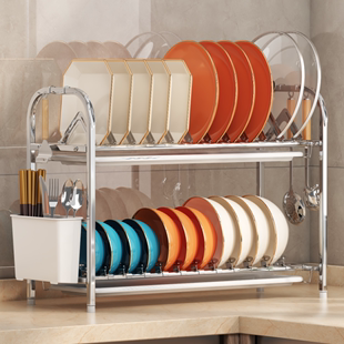不锈钢厨房碗碟收纳架家用盘子，碗筷多功能置物架，放碗盘碗柜沥水架