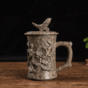 定制麦饭石杯子家用石雕茶杯浮雕杯摆件茶具男士水杯大容量父亲节
