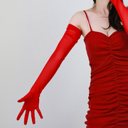 透明手套 70cm超长款高弹性弹力网纱蕾丝透视大红色礼服婚纱触屏