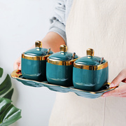 创意陶瓷金边调味瓶罐北欧风格，家用厨房味精瓶盐罐有盖调味盒餐厅
