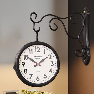 美式个性家用客厅静音双面钟北欧创意现代小挂钟家用时尚两面时钟