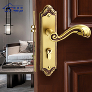 仿古黄铜实木门锁室内卧室房门锁具铜静音门锁把手中式花纹门锁