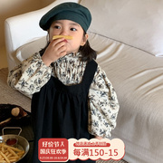 韩国童装女童秋装2023小女孩复古碎花上衣宝宝，洋气休闲娃娃衫