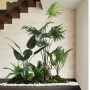 室内楼梯下造景空间，转角仿真绿植盆栽假树仿真树，景观植物造景装饰