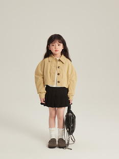 韩版女童翻领夹克衫复古短款风衣，宝宝外套儿童春秋装百搭长袖上衣