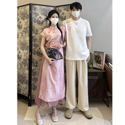 新中式情侣装夏季小众设计感短袖衬衫女旗袍，连衣裙法式一裙一衣潮