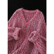 爱琴海女装Upinlook 花纱丝羊绒疏针V领蝙蝠袖针织衫89737