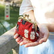 日式小猫咪设计零钱包 和风搭扣硬币包迷你小包