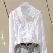 设计感白色衬衫女2023秋韩版长袖棉布，百搭宽松衬衣打底上衣女