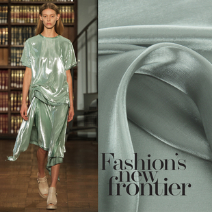 透明光泽纱布料  进口欧根纱 玛瑙绿 设计师面料 风衣衬衫裙布